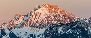 Preview wallpaper mountains, snow, trees, winter, nature, sunset