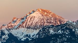 Preview wallpaper mountains, snow, trees, winter, nature, sunset