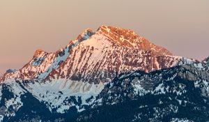 Preview wallpaper mountains, snow, trees, winter, nature, sunset