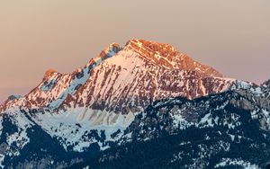 Preview wallpaper mountains, snow, trees, winter, nature, sunset