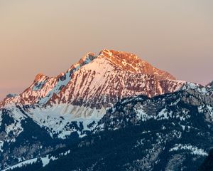 Preview wallpaper mountains, snow, trees, winter, nature, sunset