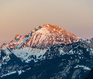 Preview wallpaper mountains, snow, trees, winter, nature, sunset