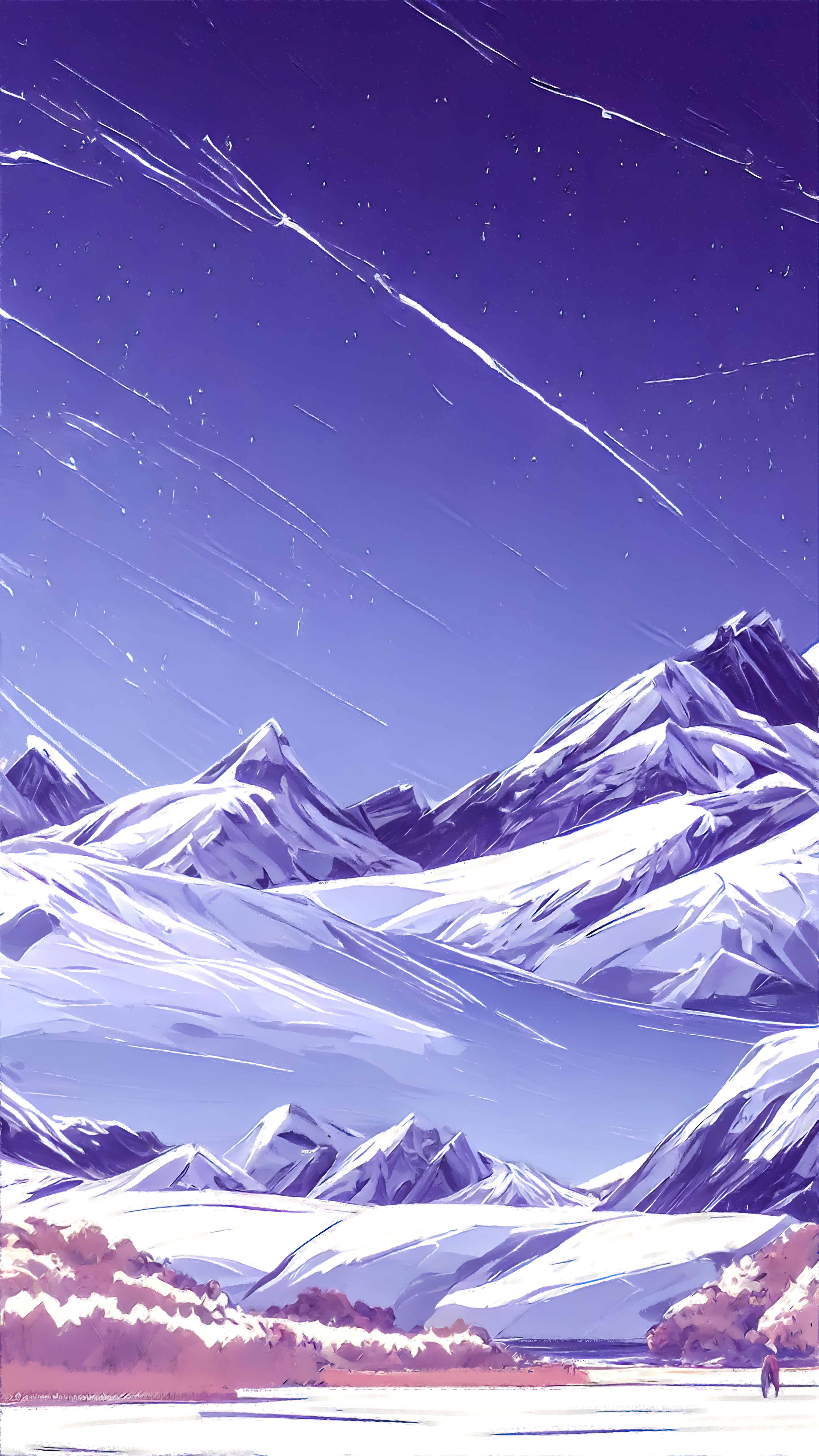 4320x7680 Wallpaper mountains, snow, trees, winter, art