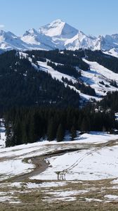 Preview wallpaper mountains, snow, trees, landscape, valley