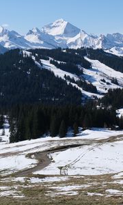 Preview wallpaper mountains, snow, trees, landscape, valley