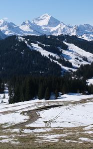 Preview wallpaper mountains, snow, trees, landscape, valley