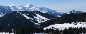 Preview wallpaper mountains, snow, trees, landscape, valley