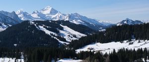 Preview wallpaper mountains, snow, trees, landscape, valley