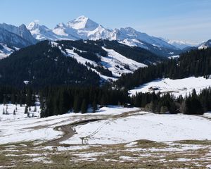 Preview wallpaper mountains, snow, trees, landscape, valley