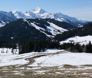 Preview wallpaper mountains, snow, trees, landscape, valley