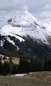 Preview wallpaper mountains, snow, trees, slopes, hills, valley, landscape