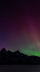 Preview wallpaper mountains, snow, valley, northern lights, night