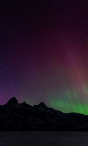 Preview wallpaper mountains, snow, valley, northern lights, night