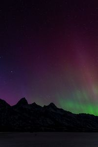 Preview wallpaper mountains, snow, valley, northern lights, night