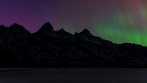 Preview wallpaper mountains, snow, valley, northern lights, night