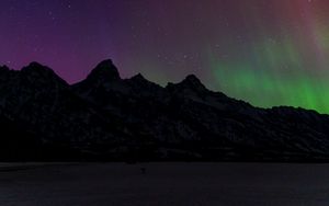 Preview wallpaper mountains, snow, valley, northern lights, night