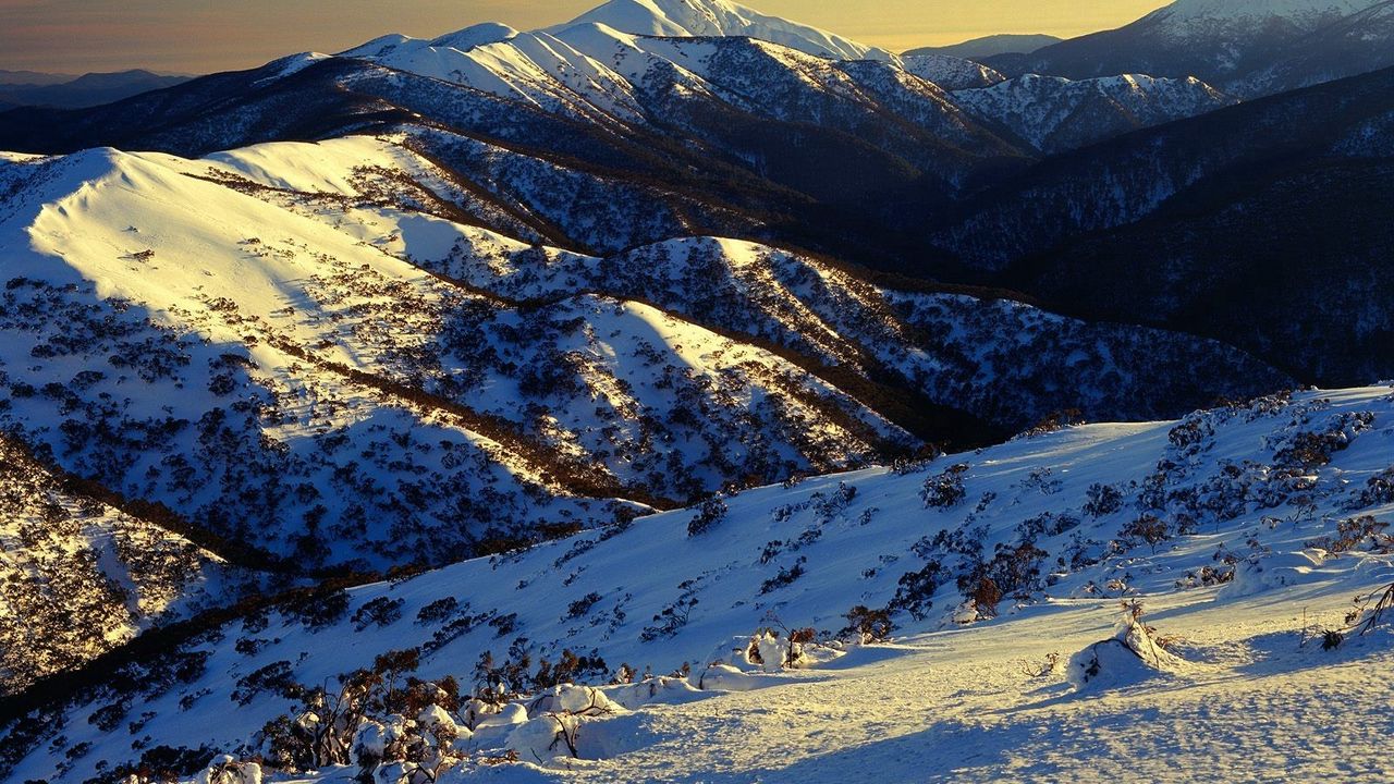 Wallpaper mountains, snow, vegetation, slopes, australia