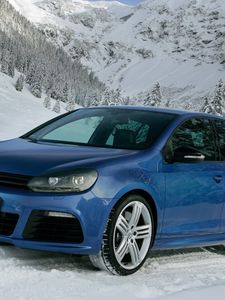 Preview wallpaper mountains, snow, volkswagen