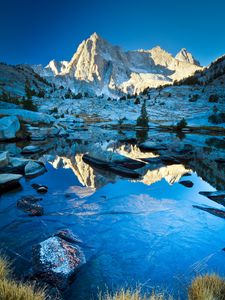Preview wallpaper mountains, snow, water, reflection, landscape