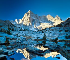 Preview wallpaper mountains, snow, water, reflection, landscape