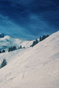 Preview wallpaper mountains, snow, winter, top, conifer