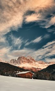 Preview wallpaper mountains, snow, winter, top, structure