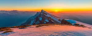 Preview wallpaper mountains, snow, winter, landscape, sunrise, nature