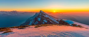 Preview wallpaper mountains, snow, winter, landscape, sunrise, nature