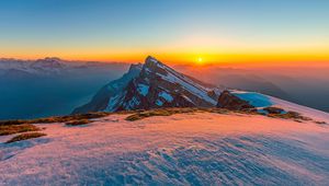 Preview wallpaper mountains, snow, winter, landscape, sunrise, nature