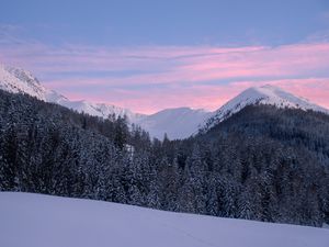 Preview wallpaper mountains, snow, winter, snowy, trees, mountain landscape, switzerland