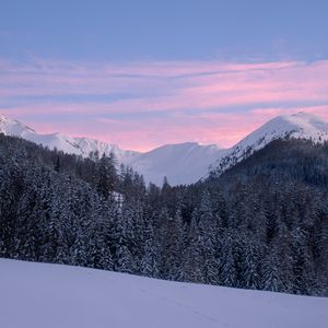 Preview wallpaper mountains, snow, winter, snowy, trees, mountain landscape, switzerland