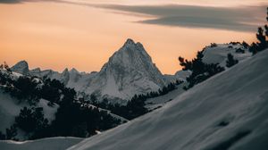 Preview wallpaper mountains, snow, winter, dusk, landscape