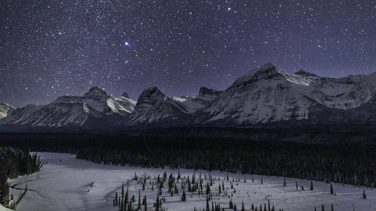 Wallpaper mountains, snow, winter, stars, night, sky