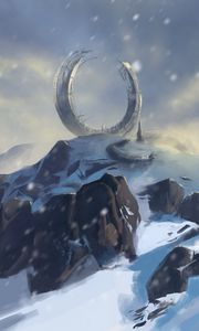 Preview wallpaper mountains, snow, winter, portal, art