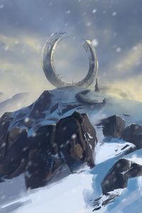 Preview wallpaper mountains, snow, winter, portal, art