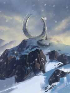 Preview wallpaper mountains, snow, winter, portal, art