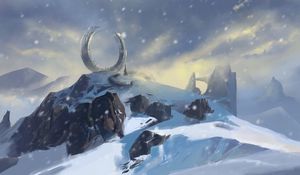 Preview wallpaper mountains, snow, winter, portal, art