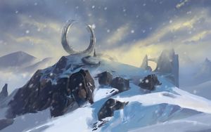 Preview wallpaper mountains, snow, winter, portal, art