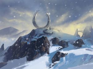 Preview wallpaper mountains, snow, winter, portal, art