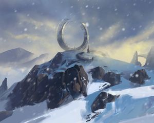 Preview wallpaper mountains, snow, winter, portal, art