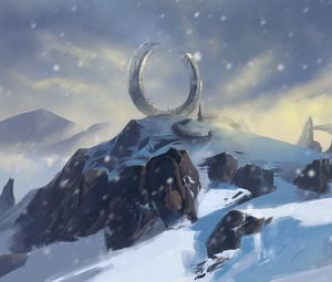 Preview wallpaper mountains, snow, winter, portal, art