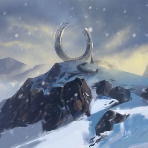 Preview wallpaper mountains, snow, winter, portal, art