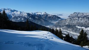 Preview wallpaper mountains, snow, winter, trees, landscape