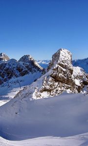 Preview wallpaper mountains, snow, winter, road, traces