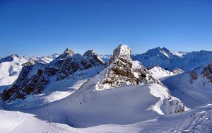 Preview wallpaper mountains, snow, winter, road, traces