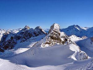 Preview wallpaper mountains, snow, winter, road, traces
