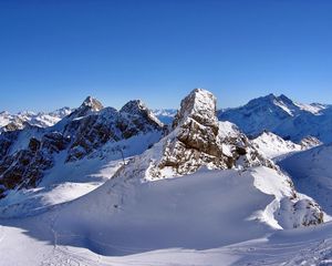 Preview wallpaper mountains, snow, winter, road, traces