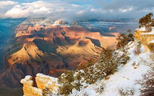 Preview wallpaper mountains, snow, winter, trees, canyons, height, arizona