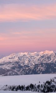 Preview wallpaper mountains, snow, winter, valley, trees, nature