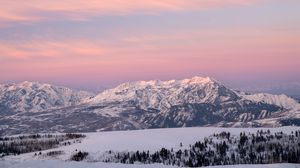 Preview wallpaper mountains, snow, winter, valley, trees, nature